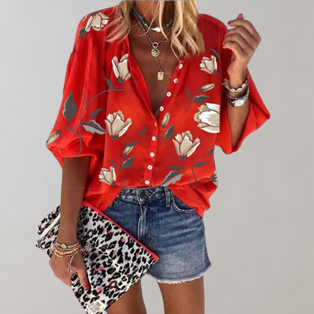 Levoire | Blouse Femme Avec Un Motif Floral Rot
