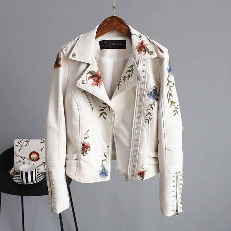 Levoire | Veste en cuir avec broderie de fleurs Blanc