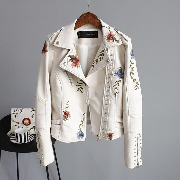 Levoire | Veste en cuir avec broderie de fleurs Blanc