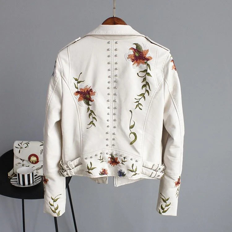 Levoire | Veste en cuir avec broderie de fleurs
