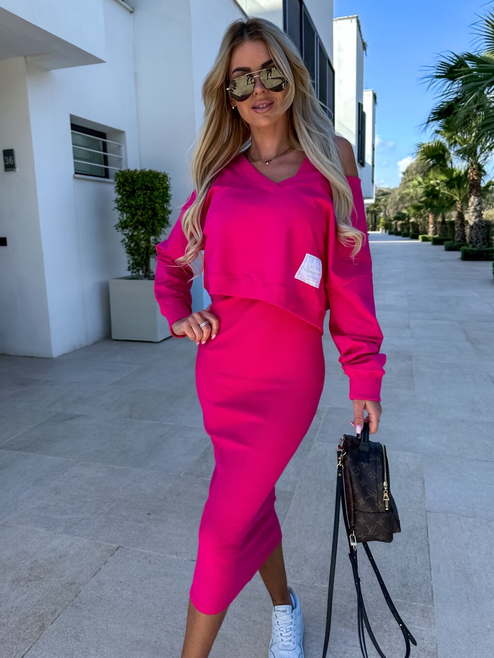 Levoire | Femmes Haut Chic Et Ensemble De Robe Sans Manches Fuchsia