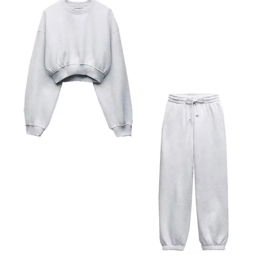 Levoire | Ensemble Deux Pièces De Sweat-Shirt Court Et Pantalon De Jogging Gris