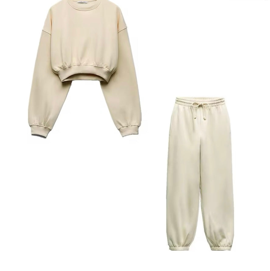 Levoire | Ensemble Deux Pièces De Sweat-Shirt Court Et Pantalon De Jogging Beige