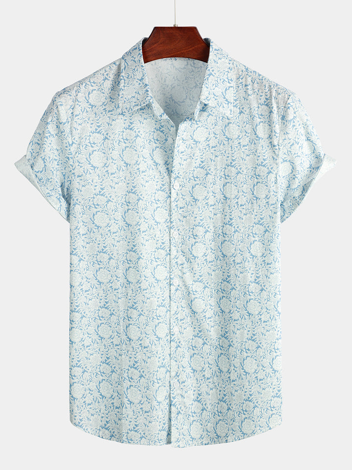 Levoire | Chemise Imprimée En Coton À Manches Courtes Bleu