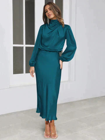 Levoire | Robes De Soirée Élégantes Avec Manches Longues Bleu foncé
