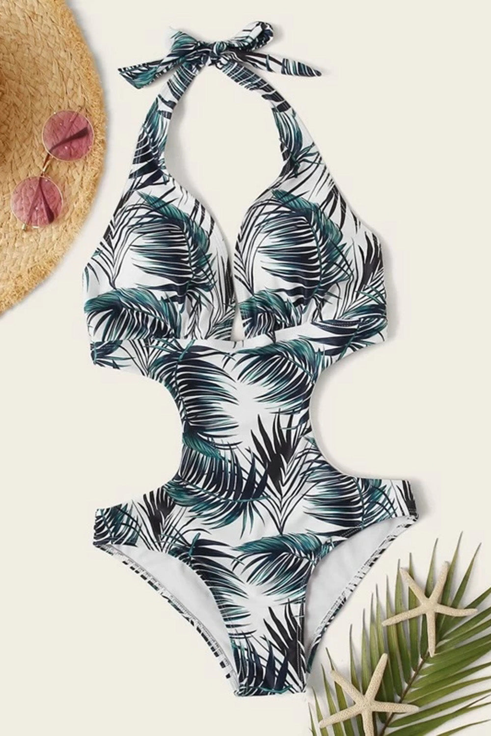 Levoire | Imprimé Découpe au Cou Une Pièce Maillot de Bain Vert