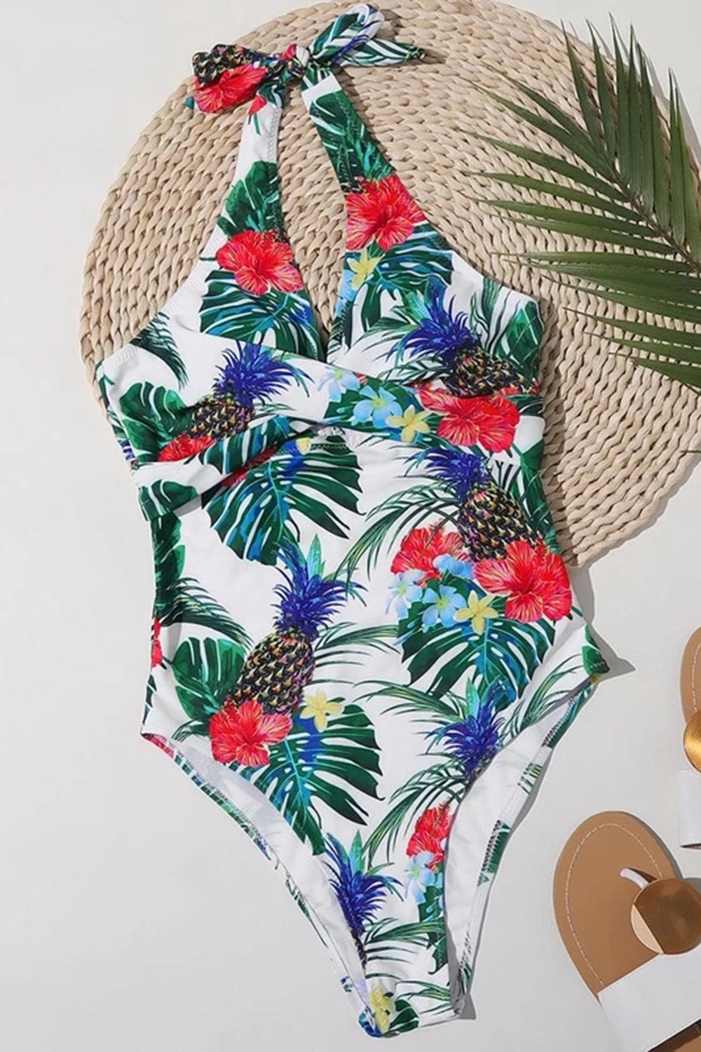 Levoire | Imprimé aléatoire Détail torsadé Maillot de bain une pièce Vert