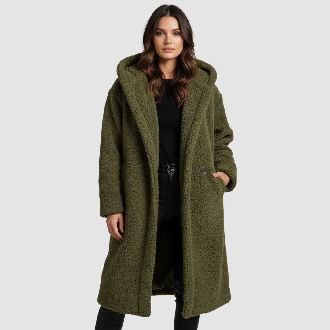 Manteau teddy à la mode pour femmes confort long manteau avec capuche | Avriane