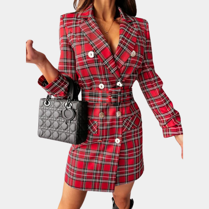 Levoire | Robe Élégante Avec Ceinture Pour Femmes Rot à carreaux