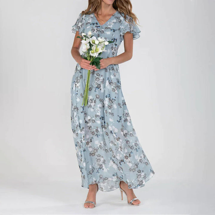 Levoire | Robe Midi Fleurs Élégante Ciel bleu