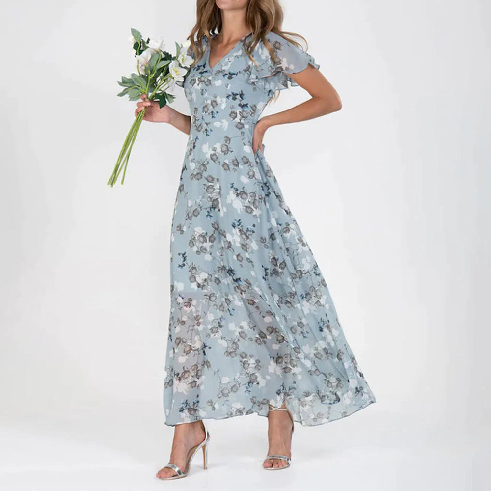 Levoire | Élégante Robe Maxi Fleurie Avec Manches Volantes Pour Femmes