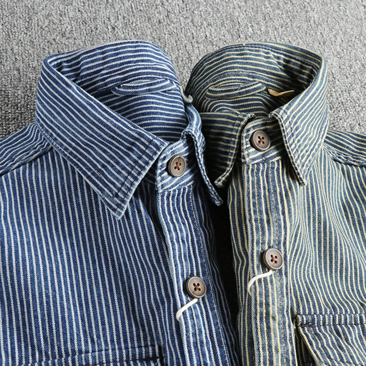 Levoire | Chemise En Denim Rayée Rétro Pour Hommes