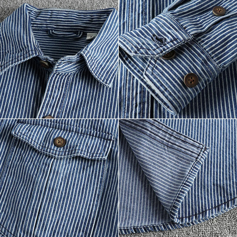 Levoire | Chemise En Denim Rayée Rétro Pour Hommes