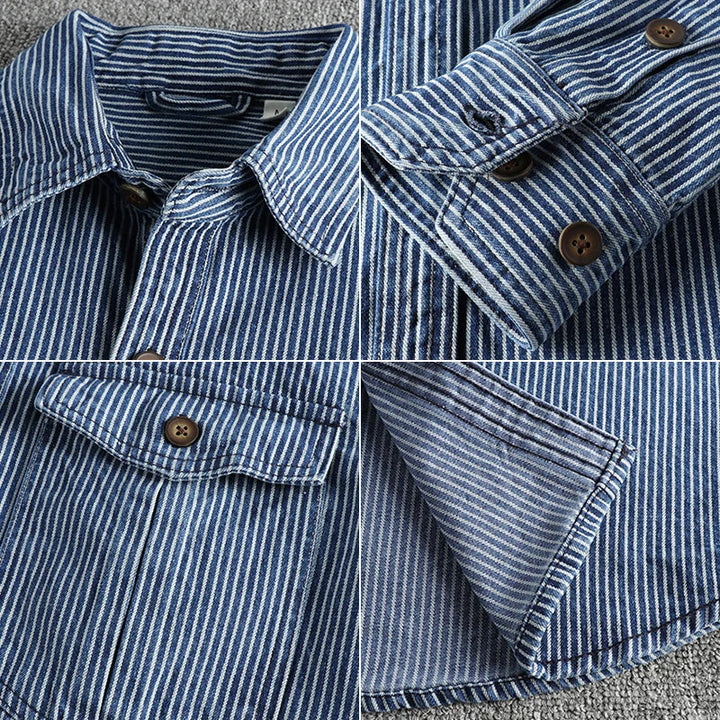 Levoire | Chemise En Denim Rayée Rétro Pour Hommes