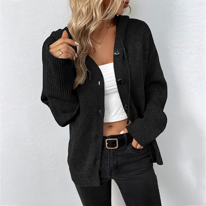 Levoire | Gilet Gilet Chaud Gilet Avec Capuche Gilet Avec Fermeture À Boutons Gilet Pour Femmes Noir