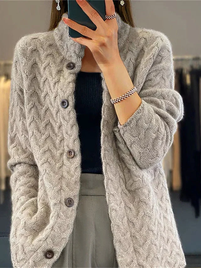 Levoire | Gilet À Col Montant Léger Avec Fermeture À Boutons Pour Femmes En Tricot Chameau