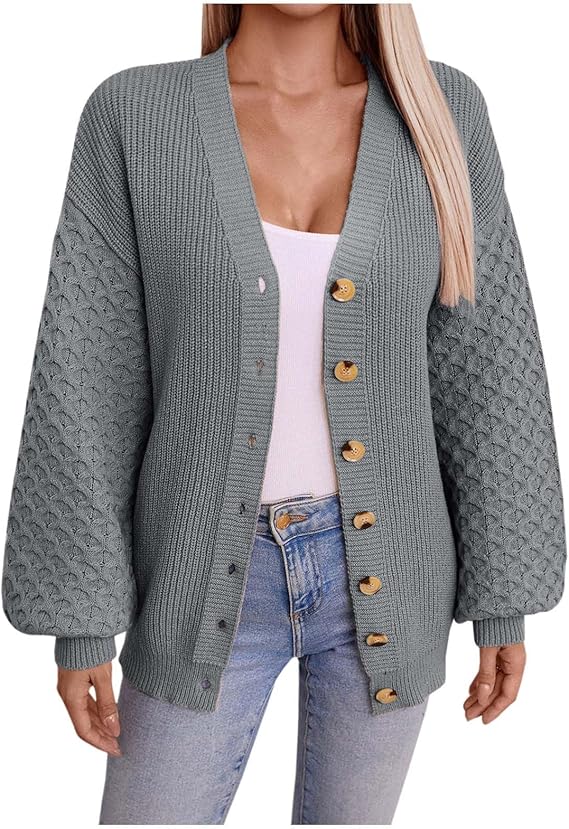 Levoire | V-Encolure Boutonnage Grande Taille Gilet Femme Tricot Gris