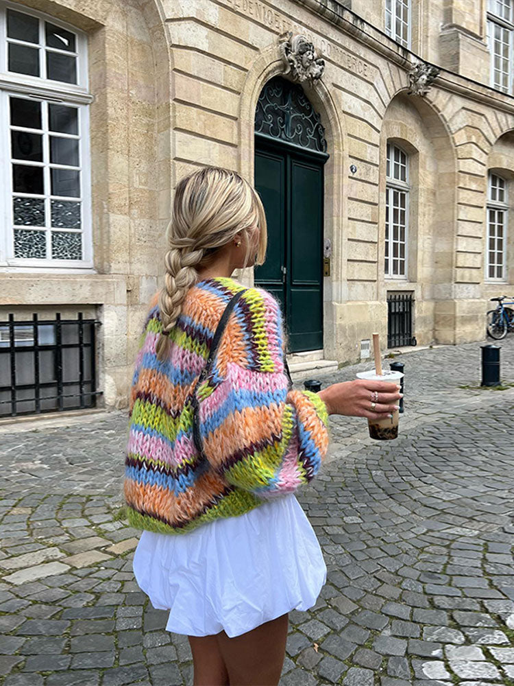Levoire | Gilet Chaud Ouvert En Tricot Gros Pour Femmes Orange