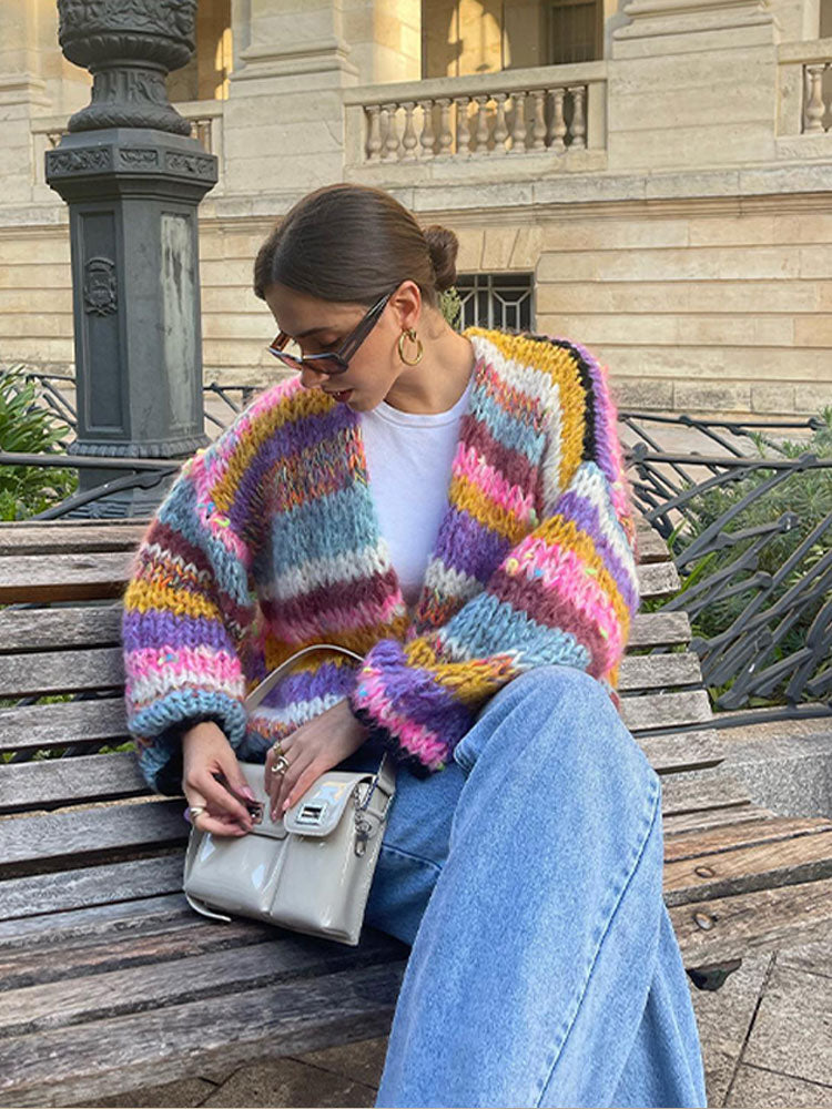 Levoire | Gilet Chaud Ouvert En Tricot Gros Pour Femmes Lilas