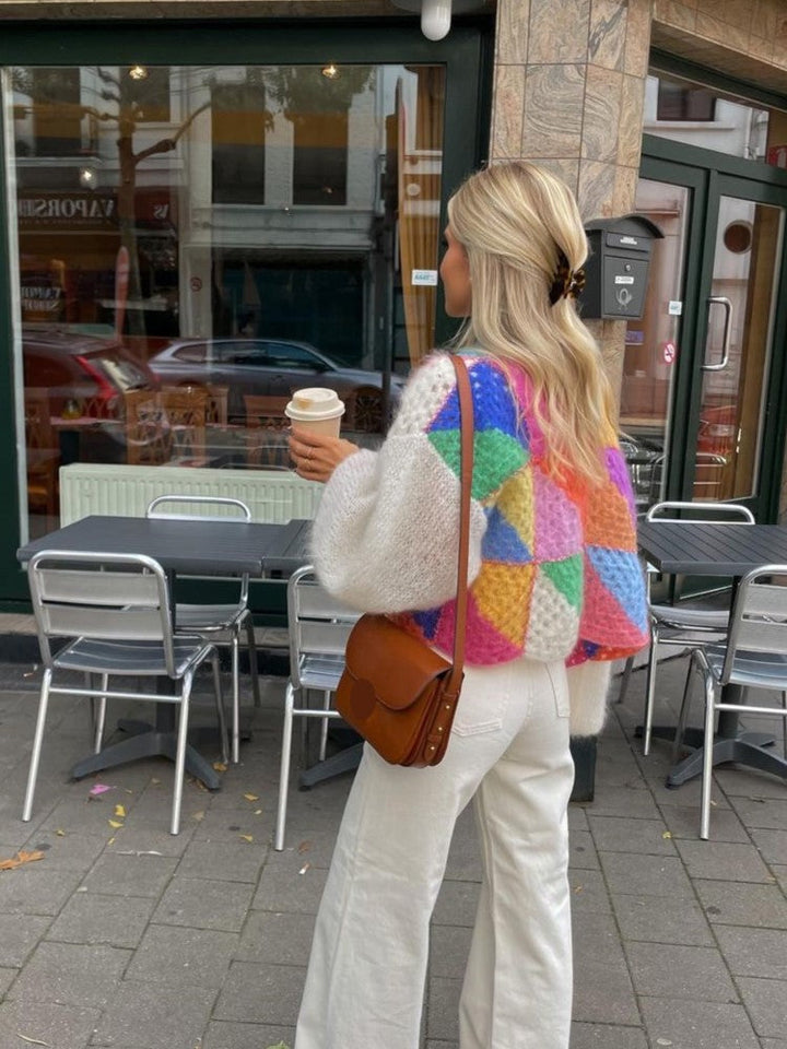 Levoire | Gilet Chaud Ouvert En Tricot Gros Pour Femmes Multicolore