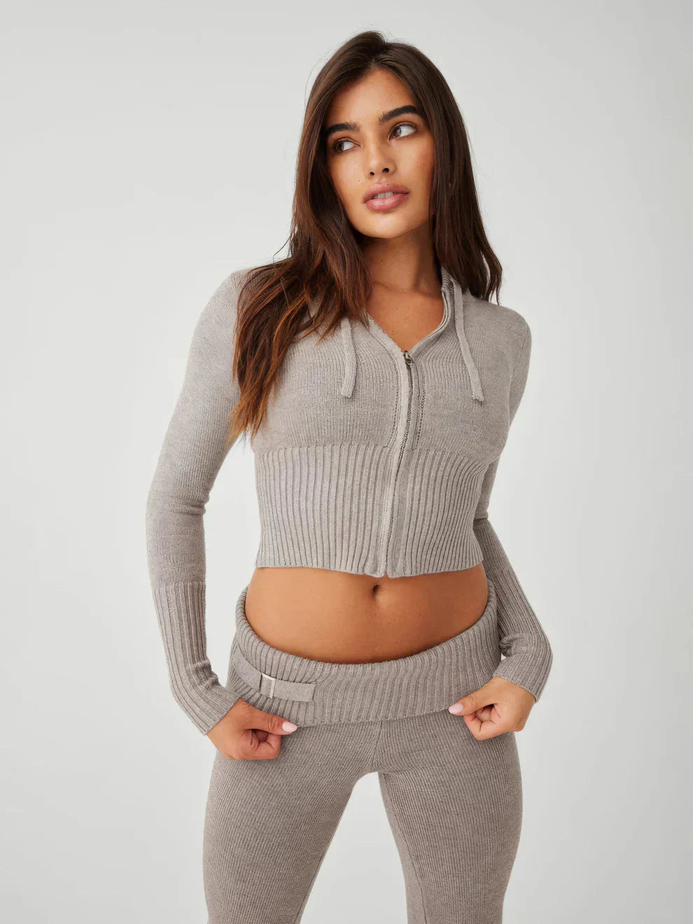 Levoire | Ensemble De Vêtements D'Intérieur Pour Femmes Veste Zippée Et Pantalon Ensemble Deux Pièces Gris