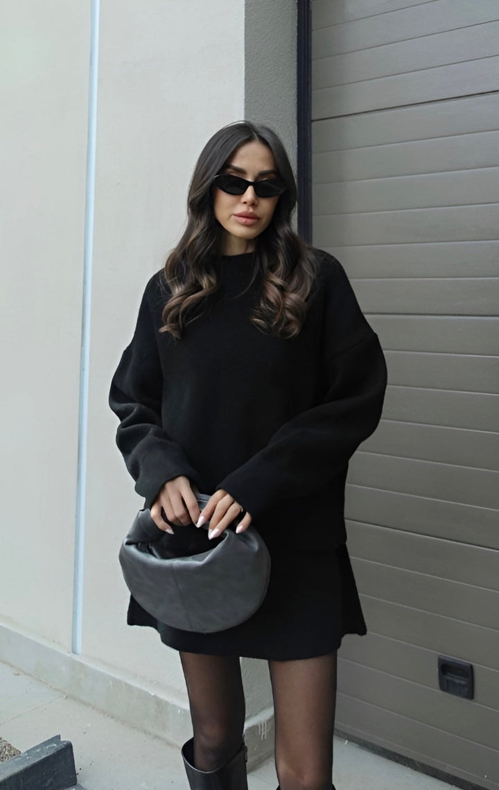 Levoire | Ensemble De Pull Jupe Jupe Mini Ensemble Deux Pièces Ensemble Divisible Femmes Noir