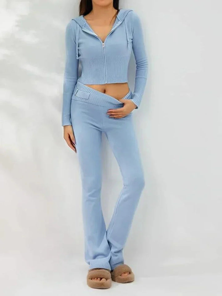 Levoire | Ensemble À Deux Pièces Capuche Zip Gilet Coordonné Femme Vêtements De Détente Bleu