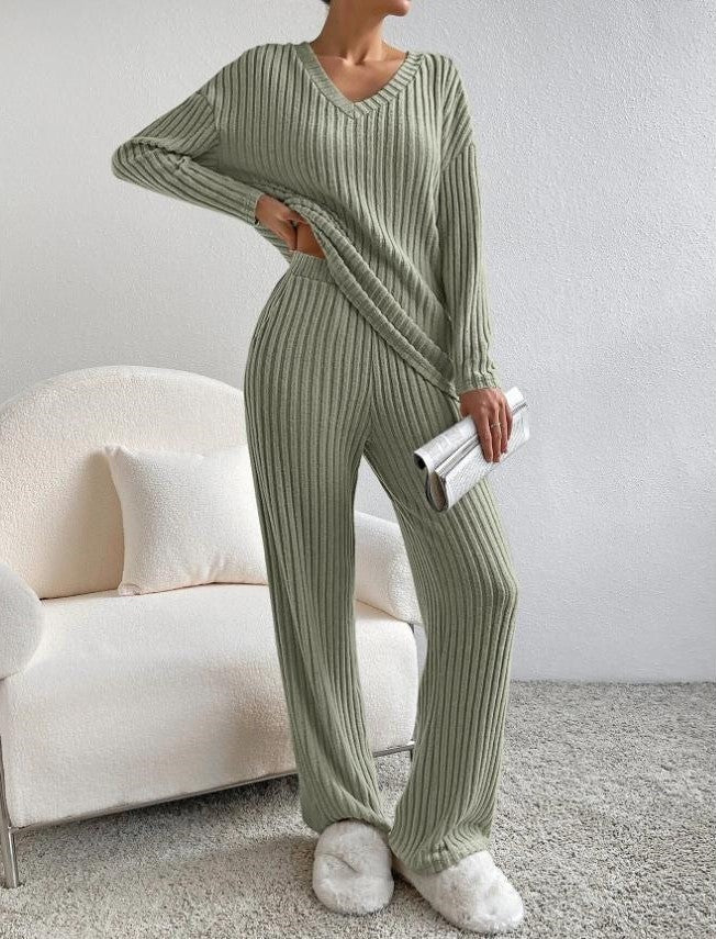Levoire | Ensemble Manches Longues Rayé Co Ord Femme Loungewear Vert