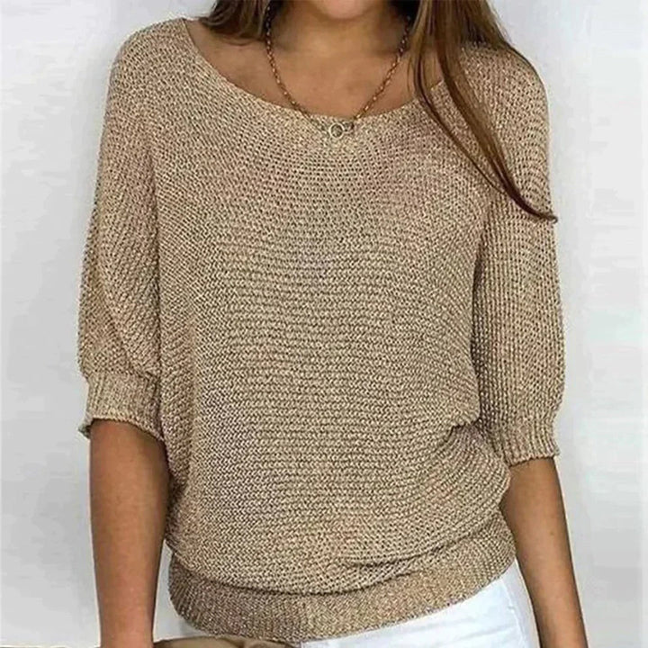 Levoire | Pull Manches Mi-Longues Coupe Lâche Blouse Vêtements Femme Beige