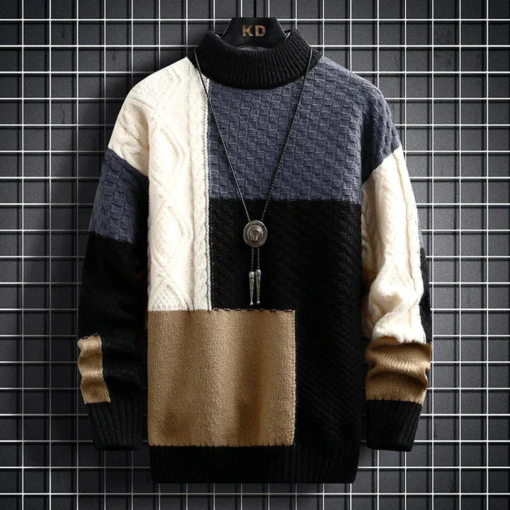 Levoire | Col Haut Pull Patchwork Vêtements Pour Hommes Noir