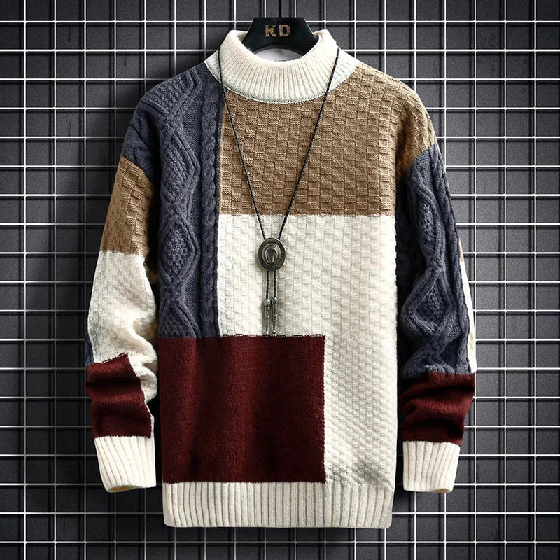 Levoire | Col Haut Pull Patchwork Vêtements Pour Hommes Rot