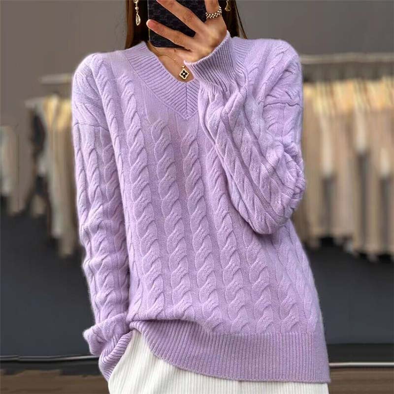 Levoire | V-Encolure Pull À Cable Pour Femmes Lilas