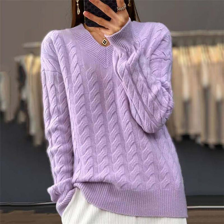 Levoire | V-Encolure Pull À Cable Pour Femmes Lilas