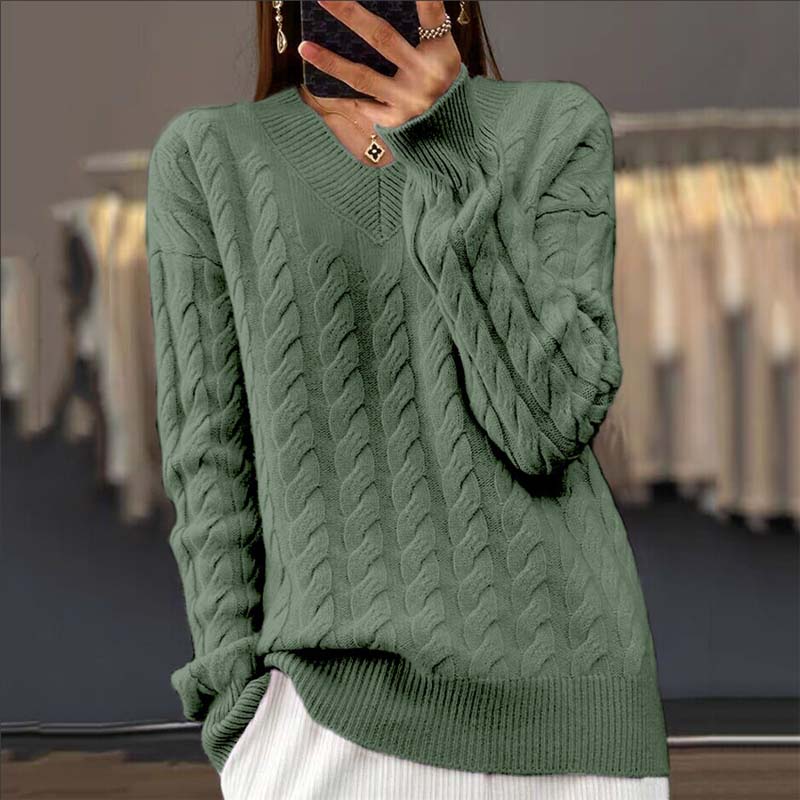 Levoire | V-Encolure Pull À Cable Pour Femmes Vert