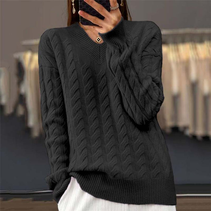 Levoire | V-Encolure Pull À Cable Pour Femmes Noir