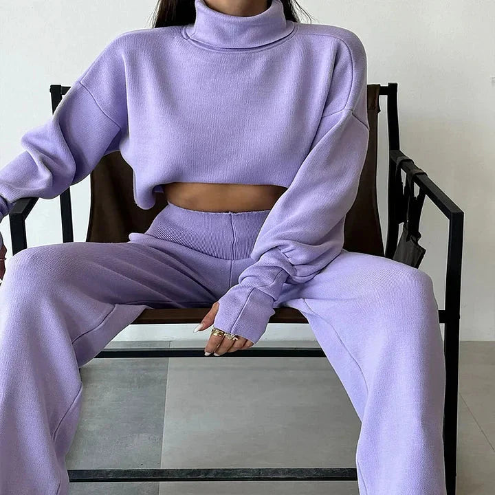 Levoire | Ensemble Deux Pièces Femme Col Roulé Pantalon Taille Haute Jambe Ample Co Ord Set Lilas