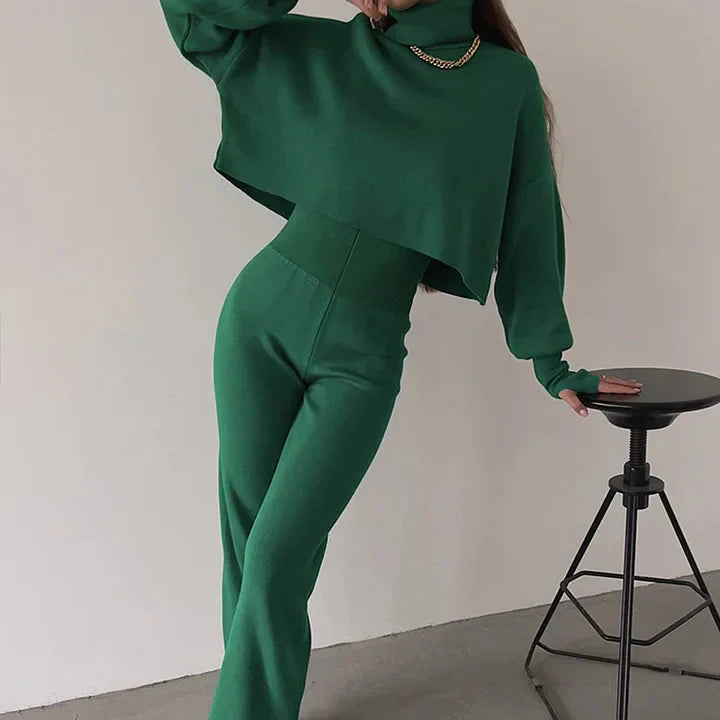 Levoire | Ensemble Deux Pièces Femme Col Roulé Pantalon Taille Haute Jambe Ample Co Ord Set