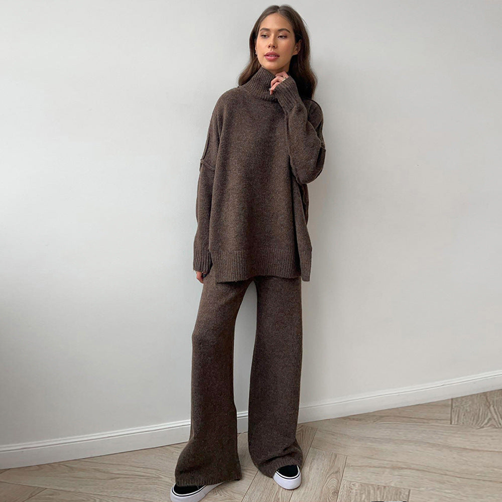 Levoire | Division Ensemble Taille Grande Sweat-Shirt Pantalon À Jambes Larges Ensemble Composé Vêtements De Détente Pour Femmes Brun foncé