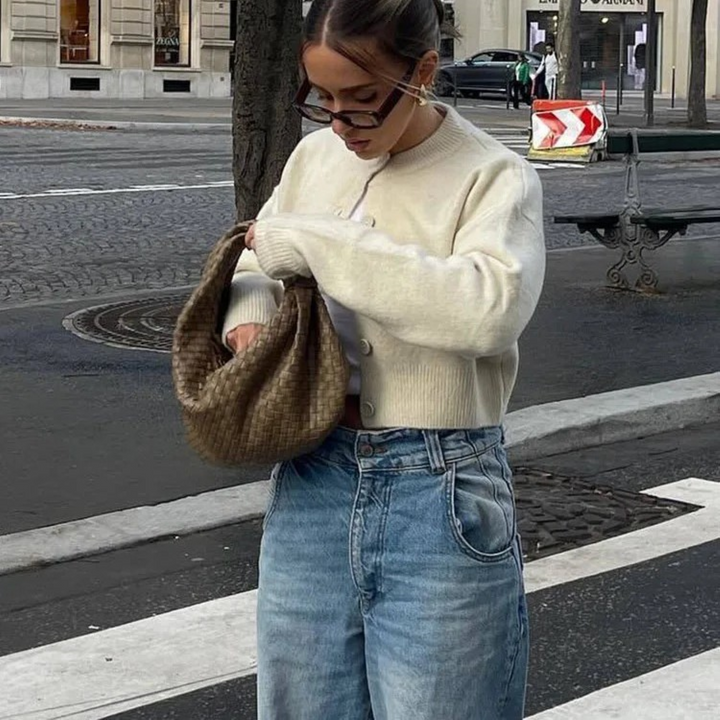 Levoire | Cardigan Avec Fermeture À Boutons Dans Le Style Vert Cropped Blanc