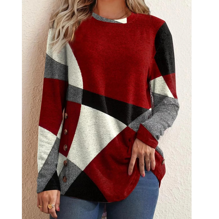 Levoire | Imprimé Géométrique Bleu Avec Bouton Chemise Femme À Manches Longues Rot
