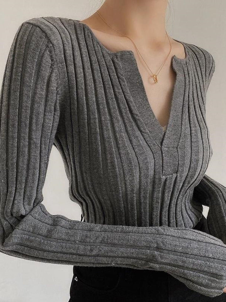 Levoire | Pull En Tricot À Manches Longues Avec Décolleté En V Vêtements Pour Femmes Gris