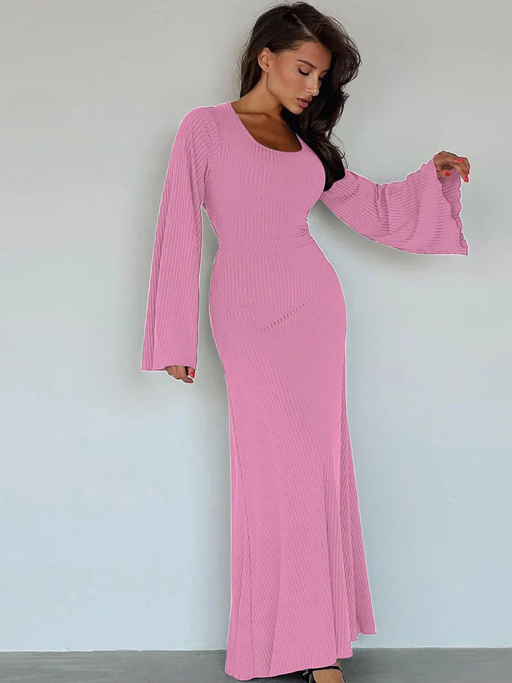 Levoire | Robe Longue Ajustée À Côtes Pour Femmes Rosa