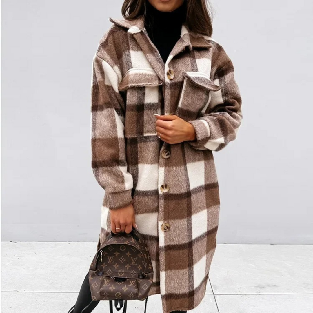 Levoire | Manteau Pour Femmes Avec Col À Revers À Carreaux Marron foncé-blanc