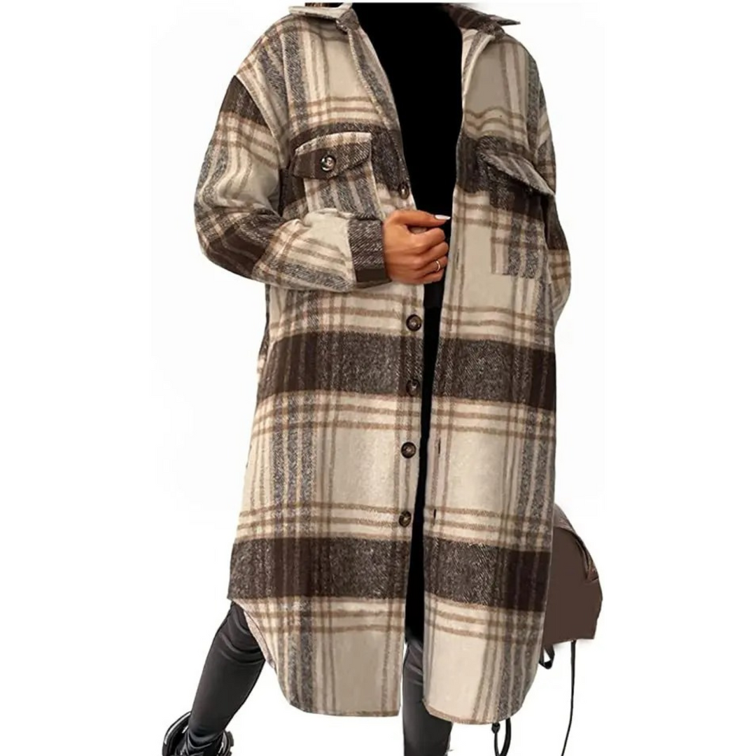 Levoire | Manteau Pour Femmes Avec Col À Revers À Carreaux Braun