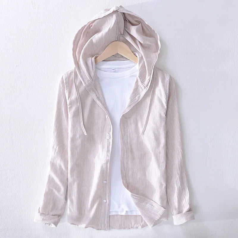 Levoire | Chemise En Lin Decontractee Avec Capuche Hommes