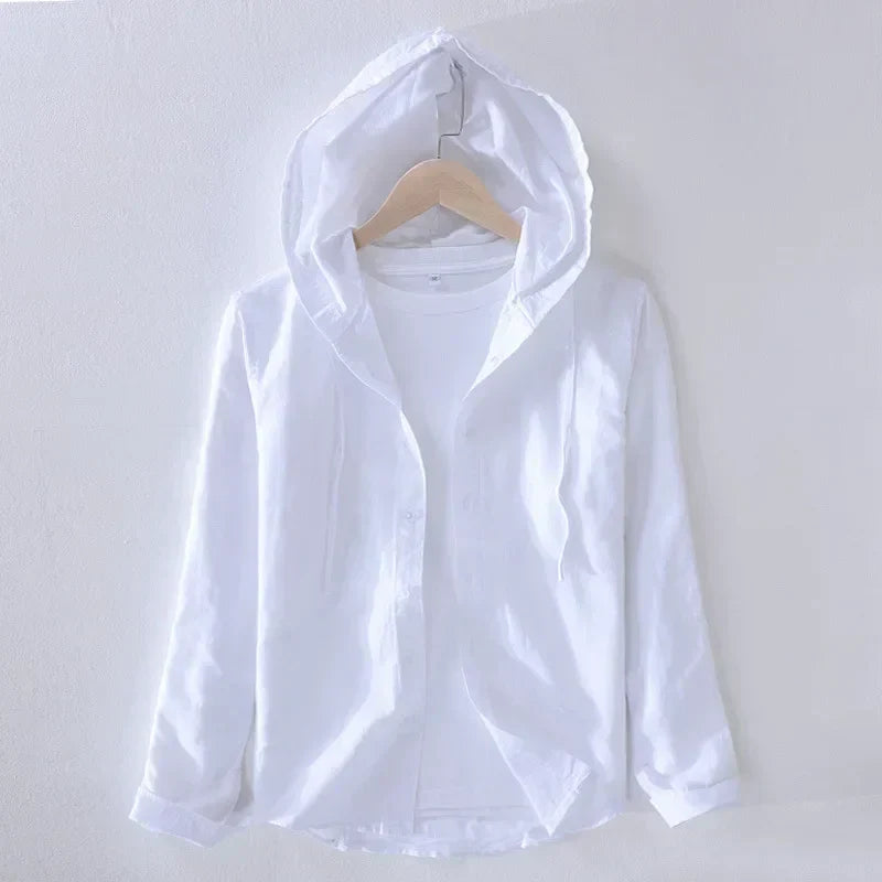 Levoire | Chemise En Lin Decontractee Avec Capuche Hommes Blanc