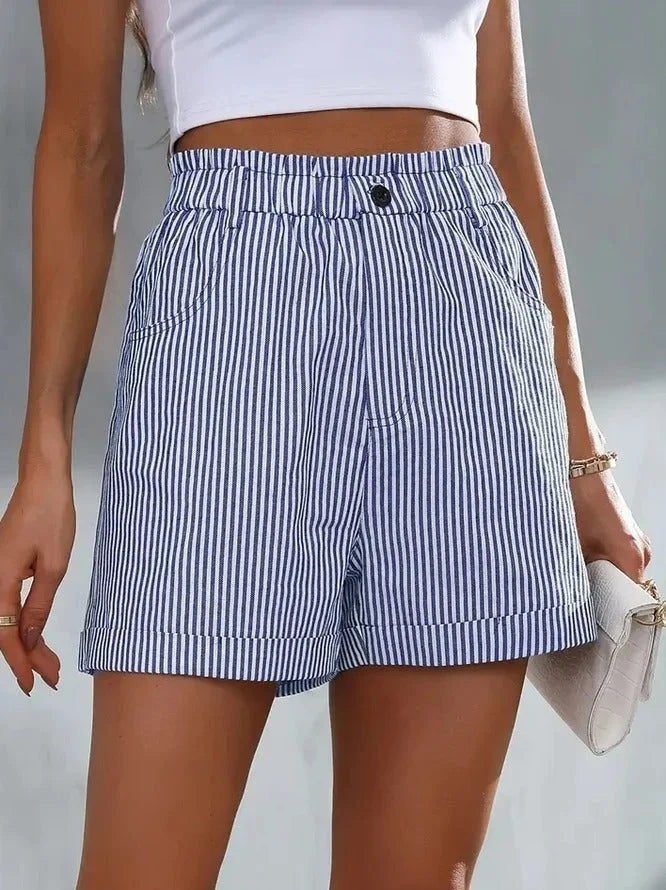 Levoire | Shorts Taille Haute Ceinture Élastique Mini Shorts Femme Shorts Bleu