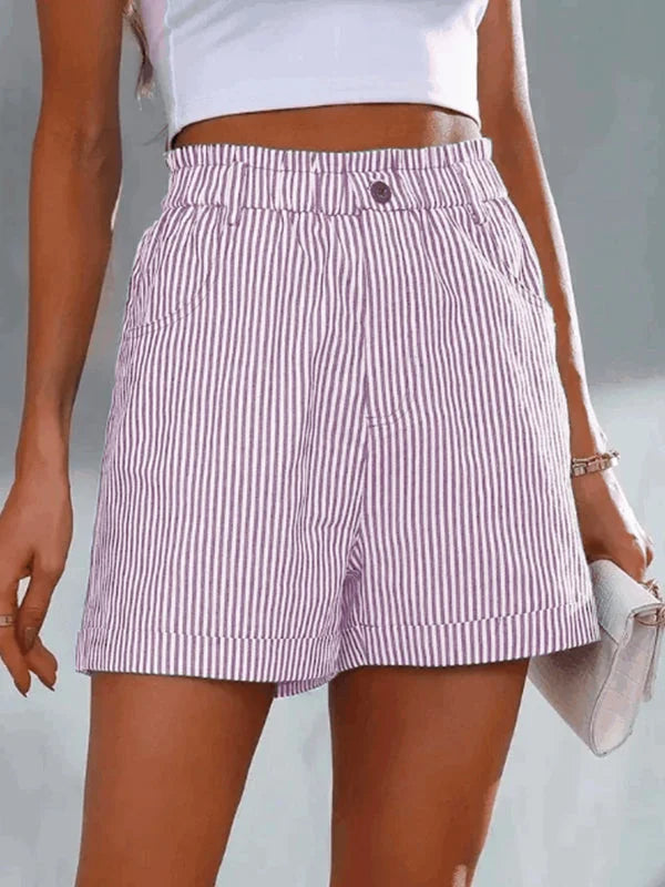 Levoire | Shorts Taille Haute Ceinture Élastique Mini Shorts Femme Shorts Lilas