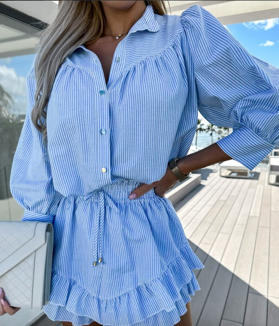 Levoire | Ensemble Chemise Rayée Et Jupe Volants