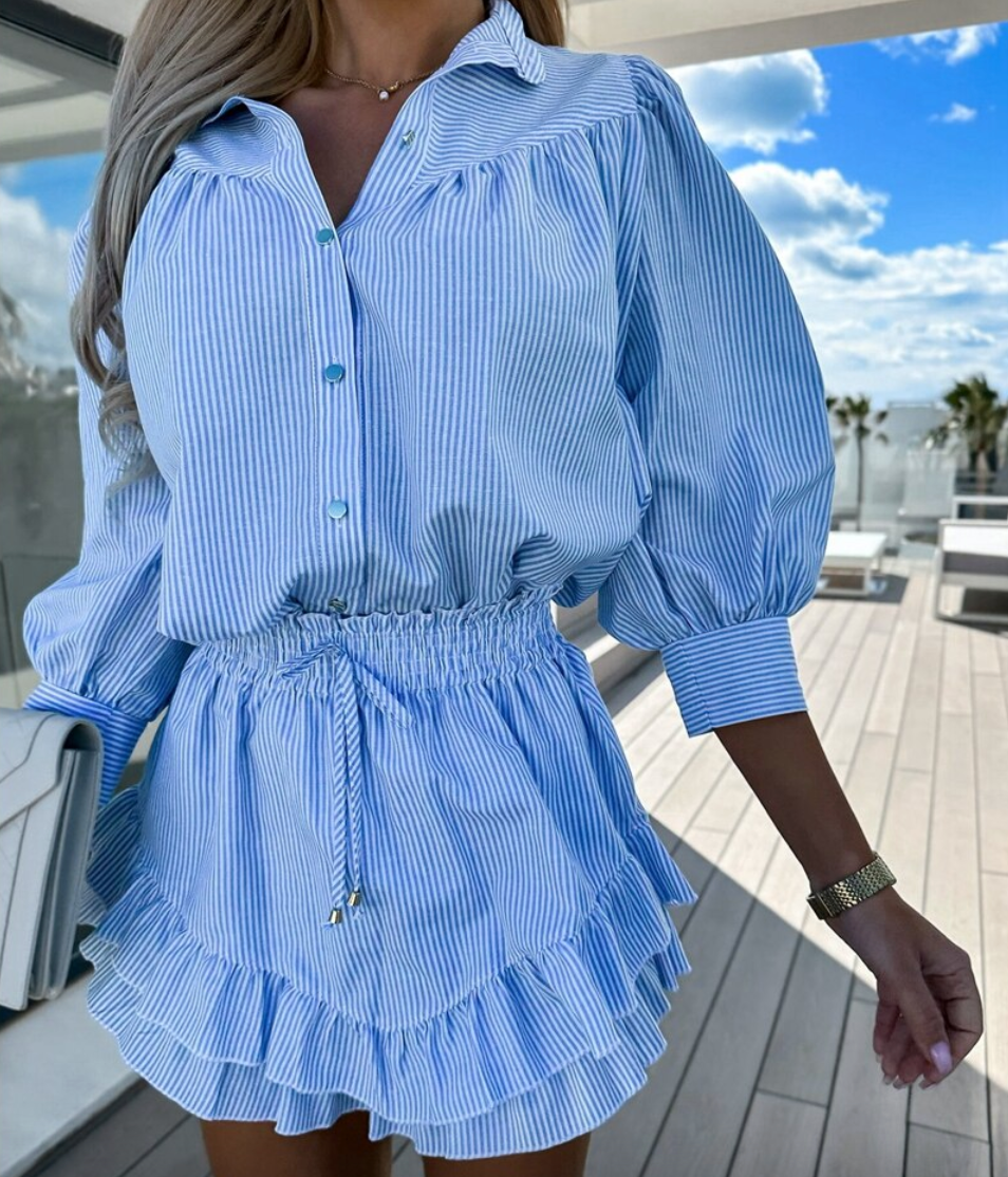 Levoire | Ensemble Chemise Rayée Et Jupe Volants
